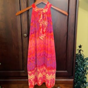 Axcess Pink Coral Lilac Purple Yellow Halter Tunic Blouson Top